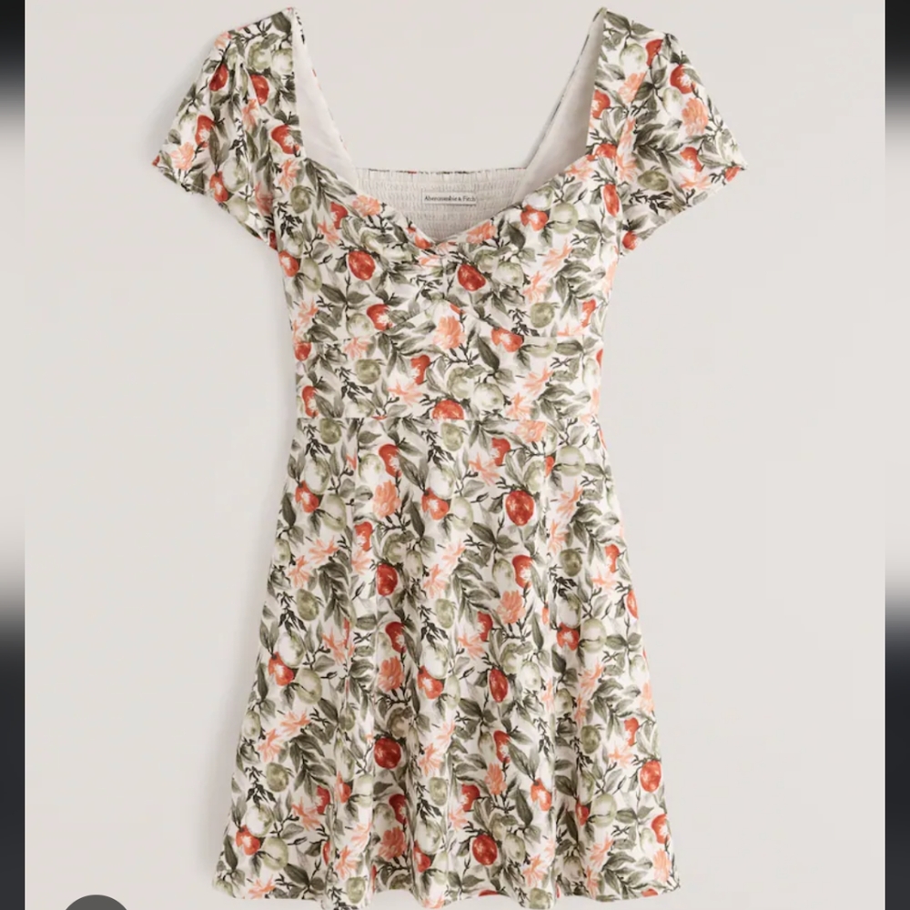 Abercrombie Knot Front Mini Dress Floral Apple Print, Size Large